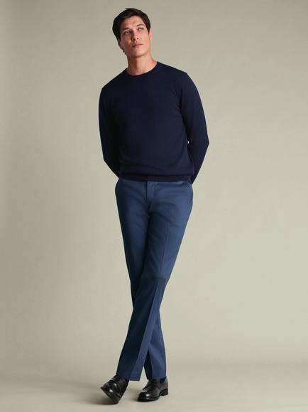 Charles Tyrwhitt Slim Fit Smart Texture Cotton Blend Trousers, Indigo Blue - view 2, Indigo Blue