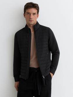 Reiss Asher Hybrid Interlock Jersey Quilted Jacket, Black, Black
