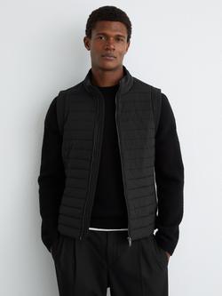 Reiss Caspian Quilt & Knit Zip Through Gilet, Black, Black