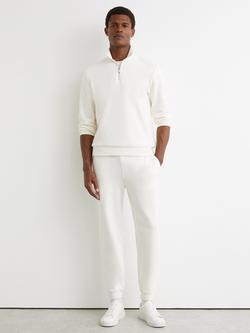 Reiss Bossa Cotton Blend Ribbed Half Zip Jumper, White, White