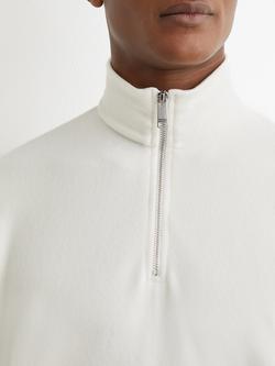 Reiss Bossa Cotton Blend Ribbed Half Zip Jumper, White - view 2, White