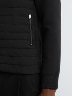 Reiss Theron Quilted Hybrid Hooded Zip Front Jacket, Black - view 2, Black