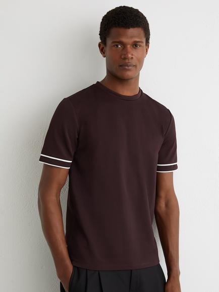 Reiss Oscar Piped Trim Textured T-Shirt, Cherry Red