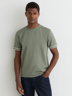 Reiss Oscar Piped Trim Textured T-Shirt, Sage Green