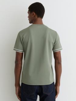 Reiss Oscar Piped Trim Textured T-Shirt - view 2, Sage Green