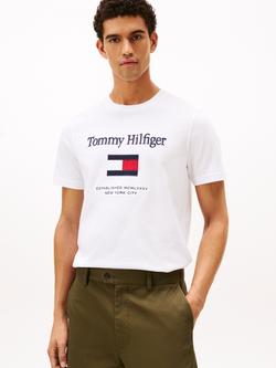 Tommy Hilfiger Cotton Regular Fit Embroidered Flag Logo T-Shirt, White, White