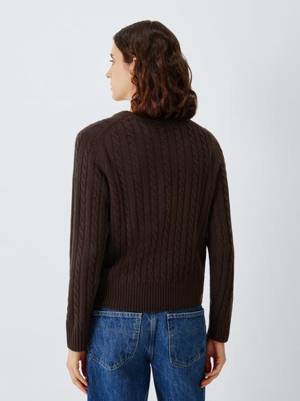 John Lewis Cashmere Cable Knit Crew Neck Jumper, Chocolate - view 2, Chocolate