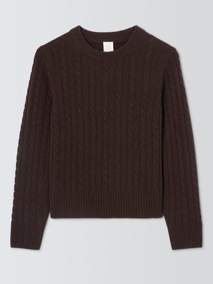 John Lewis Cashmere Cable Knit Crew Neck Jumper, Chocolate, Chocolate