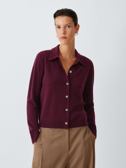 John Lewis Cashmere Collar Cardigan, Berry