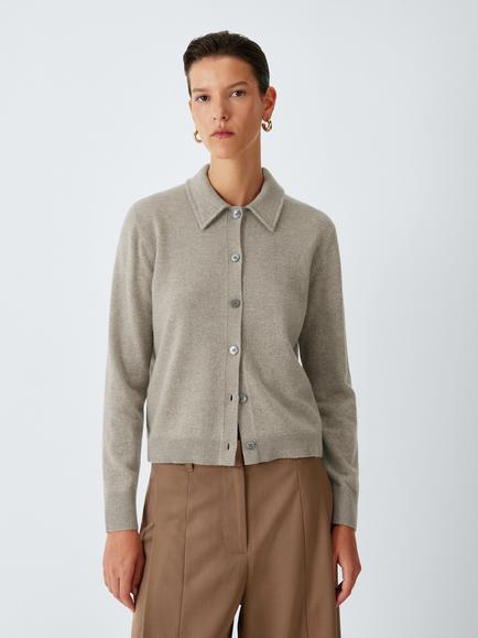 John Lewis Cashmere Collar Cardigan, Taupe Marl