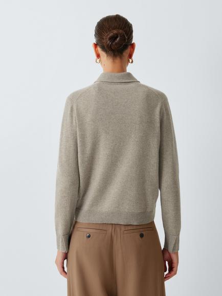 John Lewis Cashmere Collar Cardigan - view 2, Taupe Marl