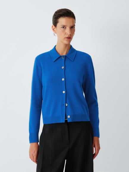 John Lewis Cashmere Collar Cardigan, Cobalt, Cobalt 78407