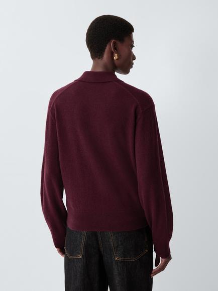 John Lewis Cashmere Zip Neck Collar Jumper - view 2, Berry