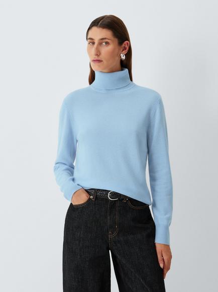John Lewis Cashmere Roll Neck Jumper, Pale Blue - view 2, Pale Blue