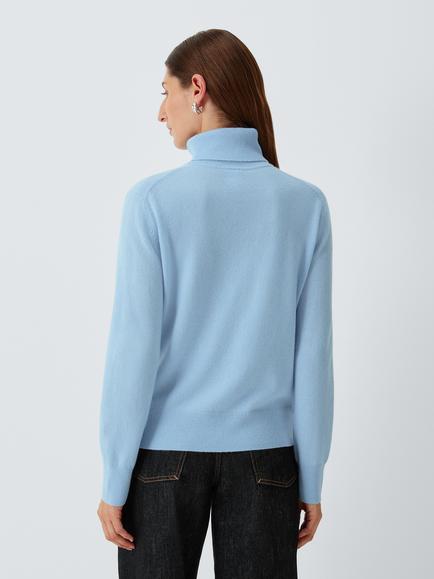 John Lewis Cashmere Roll Neck Jumper - view 2, Pale Blue