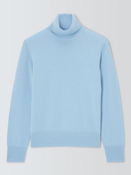 John Lewis Cashmere Roll Neck Jumper, Pale Blue, Pale Blue