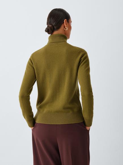 John Lewis Cashmere Roll Neck Jumper, Olive - view 2, Olive 25496
