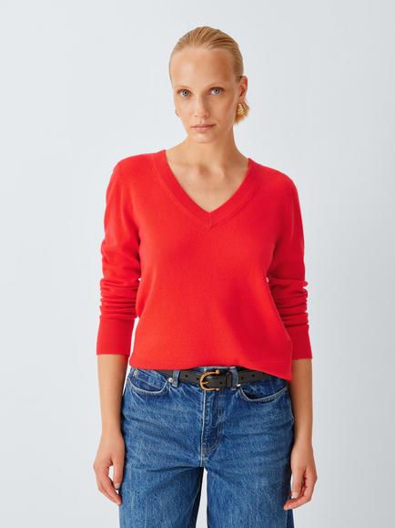 John Lewis Cashmere V-Neck Jumper, Orange