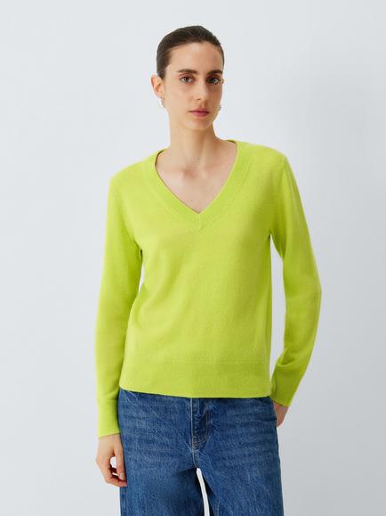 John Lewis Cashmere V-Neck Jumper, Lime Green
