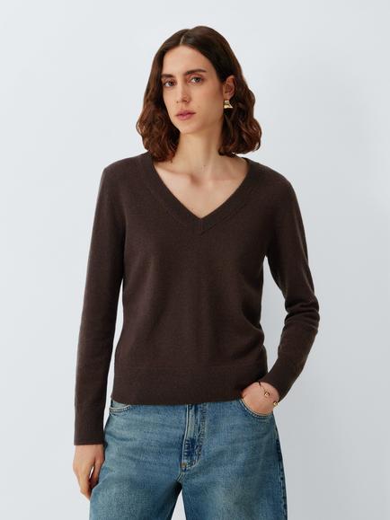 John Lewis Cashmere V-Neck Jumper, Chocolate