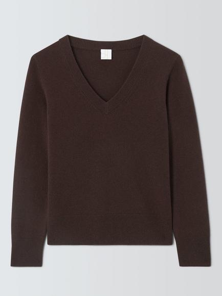 John Lewis Cashmere V-Neck Jumper, Chocolate