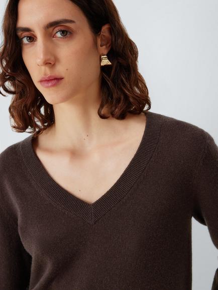 John Lewis Cashmere V-Neck Jumper, Chocolate