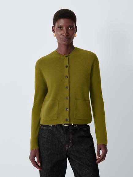 John Lewis Cashmere Crew Neck Jacket Cardigan, Olive