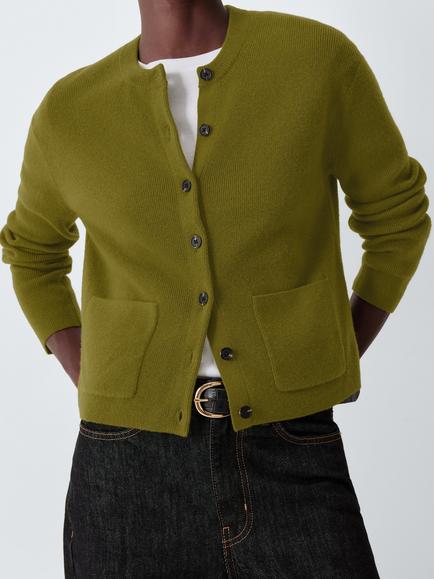 John Lewis Cashmere Crew Neck Jacket Cardigan, Olive