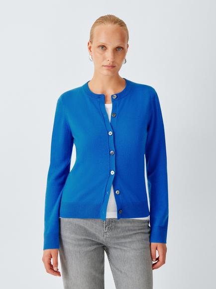 John Lewis Cashmere Crew Neck Cardigan, Cobalt