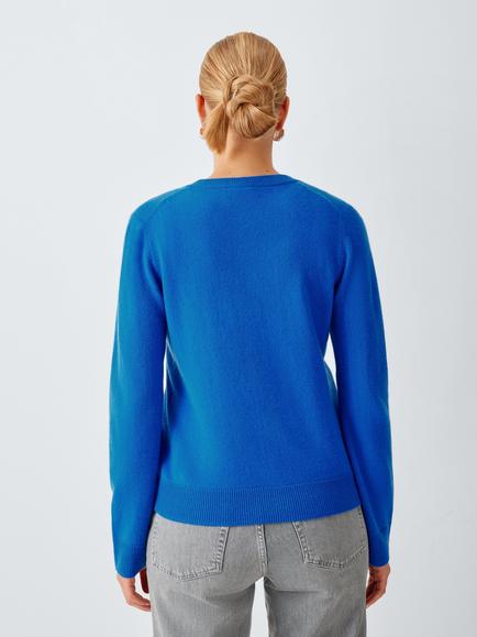 John Lewis Cashmere Crew Neck Cardigan - view 2, Cobalt