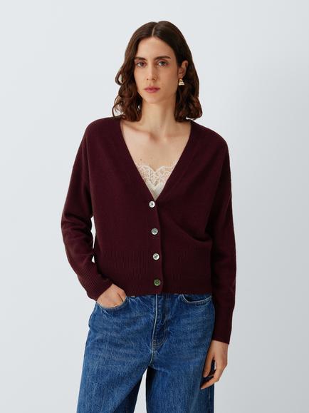 John Lewis Cashmere V-Neck Cardigan, Berry