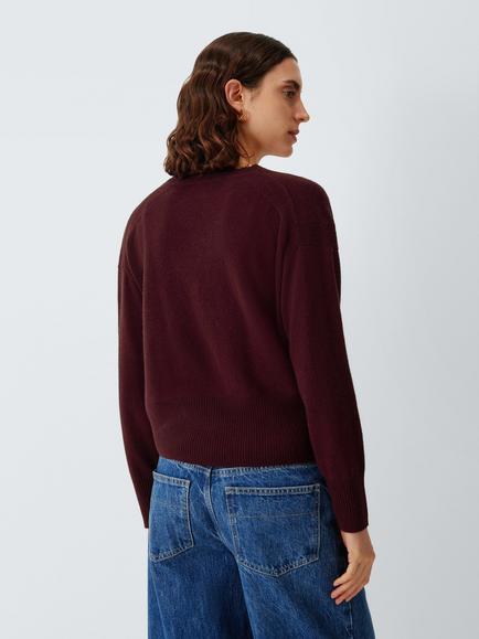 John Lewis Cashmere V-Neck Cardigan - view 2, Berry