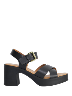 Dune London Judge Leather Cross Strap Block Heel Sandals, Black