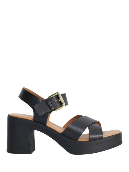 Dune London Judge Leather Cross Strap Block Heel Sandals, Black
