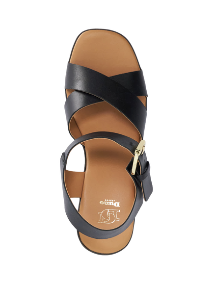 Dune London Judge Leather Cross Strap Block Heel Sandals - view 2, Black