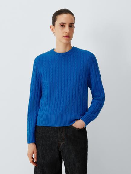 John Lewis Cashmere Cable Knit Crew Neck Jumper, Cobalt, Cobalt