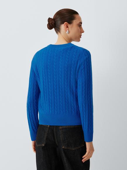John Lewis Cashmere Cable Knit Crew Neck Jumper, Cobalt - view 2, Cobalt