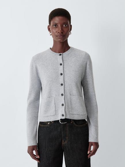 John Lewis Cashmere Crew Neck Jacket Cardigan, Light Grey