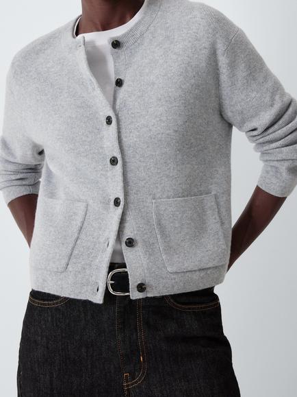 John Lewis Cashmere Crew Neck Jacket Cardigan, Light Grey