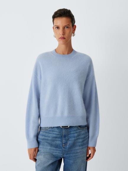 John Lewis Cashmere Brushed Crew Neck Jumper, Pale Blue