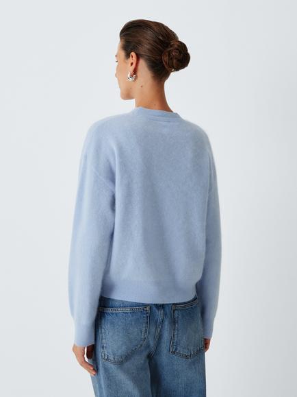 John Lewis Cashmere Brushed Crew Neck Jumper - view 2, Pale Blue