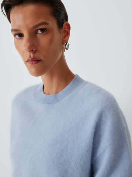 John Lewis Brushed Cashmere Crew Neck Jumper, Pale Blue