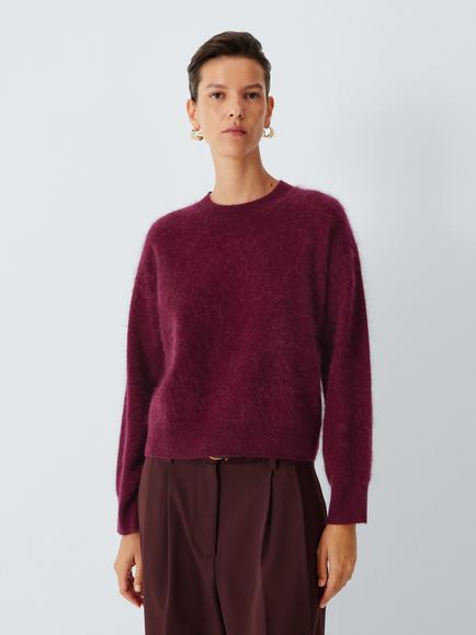 John Lewis Brushed Cashmere Crew Neck Jumper, Berry