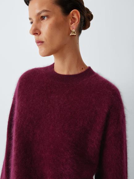 John Lewis Brushed Cashmere Crew Neck Jumper, Berry