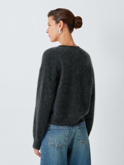 John Lewis Cashmere Brushed Crew Neck Jumper, Charcoal - view 2, Charcoal