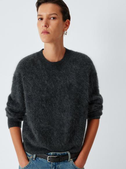 John Lewis Brushed Cashmere Crew Neck Jumper, Charcoal