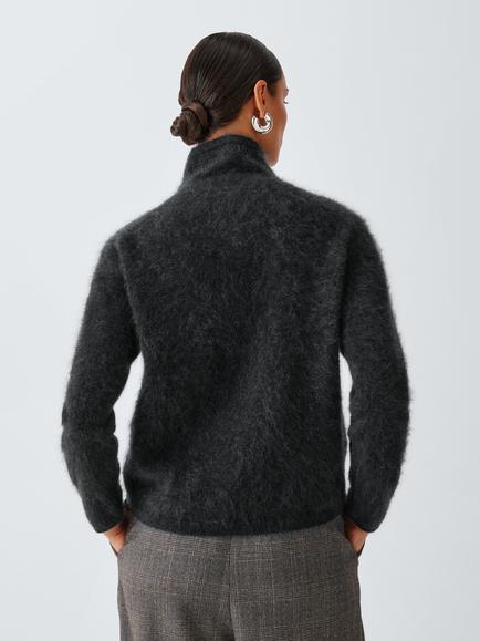 John Lewis Brushed Cashmere Funnel Neck Jumper, Charcoal - view 2, Charcoal