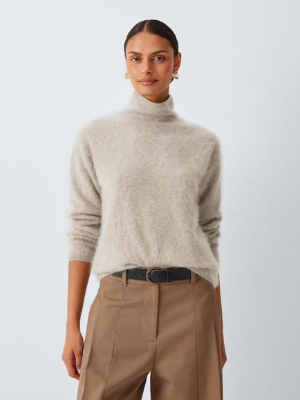 John Lewis Brushed Cashmere Funnel Neck Jumper, Taupe Marl, Taupe Marl 21503u