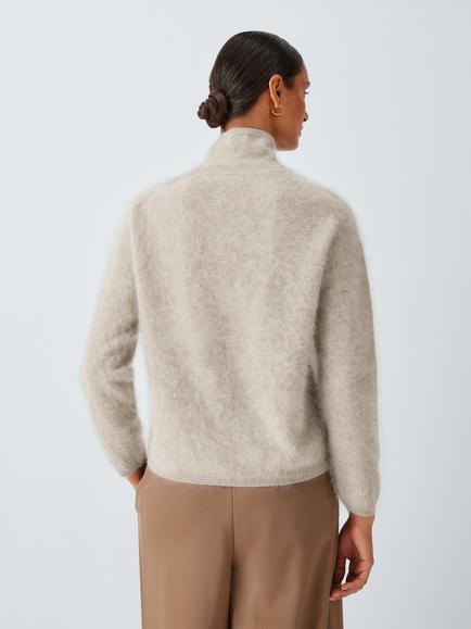 John Lewis Brushed Cashmere Funnel Neck Jumper, Taupe Marl - view 2, Taupe Marl 21503u
