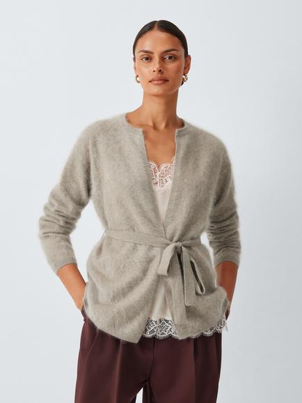 John Lewis Brushed Cashmere Edge to Edge Cardigan, Taupe Marl, Taupe Marl 21503u